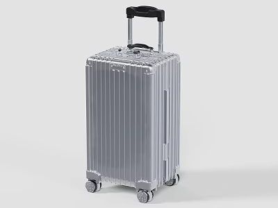 Silver Hard Shell Suitcase With Telescopic Handle Rolling Wheels And Vertical Stripes Design 3d model