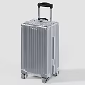 Silver Hard Shell Suitcase With Telescopic Handle Rolling Wheels And Vertical Stripes Design