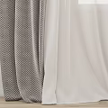 Gray And White Striped Curtains With Sheer Panels For Window Decoration