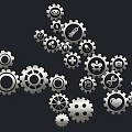 Mechanical Gears And Various Icons Artwork On Black Background Layout 3d model
