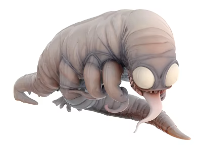 Mythical Creature With Large Round Eyes Long Segmented Body And Extended Tongue 3d model