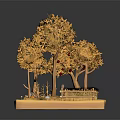 Autumn Cartoon Scene With Golden Trees Haystacks Pumpkins White Stones And Wooden Fence On Base