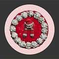 Red Christmas Cake with Santa Claus Decoration White Cream Border and Merry Christmas Base Tray
