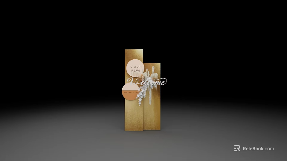 Golden Display Structure With DE LA PAIX Branding Circular Accent And Metallic Finish 3d model 