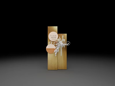 Golden Display Structure With DE LA PAIX Branding Circular Accent And Metallic Finish 3d model