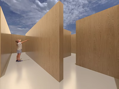 Cultural Center Interactive Art Installation With Wooden Walls And Child Exploring 3d model