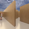 Cultural Center Interactive Art Installation With Wooden Walls And Child Exploring