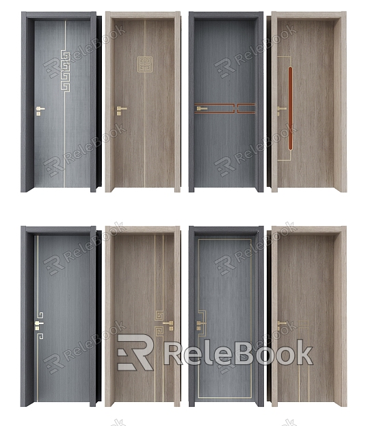 New Chinese Style Flat Wooden Door model