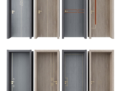 New Chinese Style Flat Wooden Door model