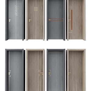 New Chinese Style Flat Wooden Door 3d model