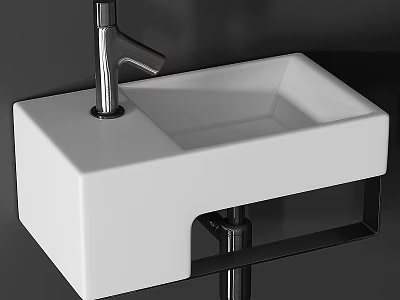 Modern White Ceramic Washbasin With Sleek Design And Metal Faucet For Bathroom 3d model
