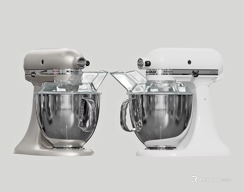 Modern Kitchen Stand Mixers Silver And White With Stainless Steel Mixing Bowls 3d model 