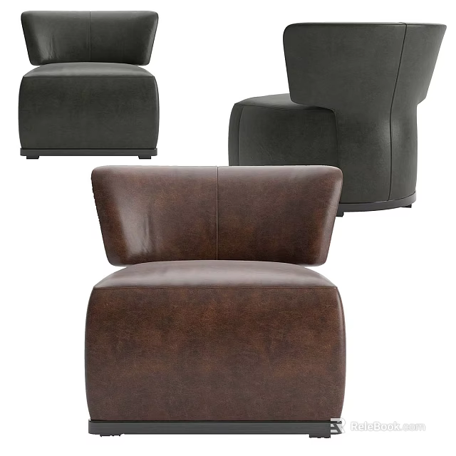 Modern Leather Accent Chairs in Brown and Dark Gray Featuring Rounded Comfortable Design 3d model