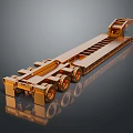Golden Metallic Flatbed Trailer With Multiple Wheels And Shiny Reflective Surface
