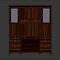 Traditional Wooden Writing Desk With Glass Door Hutch And Lower Storage Drawers