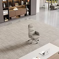 Modern Office Desk with Wooden Top Metal Accents Laptop Bookcase Decor and Large Windows