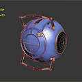 Blue Spherical Space Probe With Metallic Frame For Cosmic Exploration