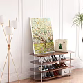 Modern Open Shelf Shoe Cabinet With Shoes Canvas Bag And Decorative Painting