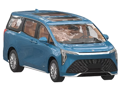 Stylish Blue MPV Car With Modern Design Sunroof And Front Grille 3d model