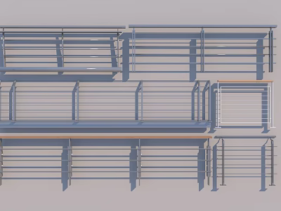 Modern Metal Railings With Various Horizontal Slats And Different Design Styles 3d model