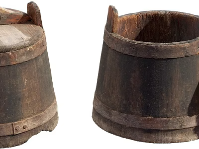 Vintage Wooden Buckets Decorative Ornament Set with Rustic Design and Distressed Finish 3d model
