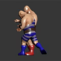 Two Muscular Wrestlers In Striped Outfits With Red And Blue Boots On Reflective Floor