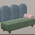 Stylish Sofa With Cloud Shaped Blue Backrest Green Seat And Pink Cushion Wooden Legs
