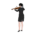 A Woman Playing The Violin In Professional Black Suit And Skirt With Heels
