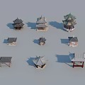 Chinese Traditional Architecture Models With Various Roof Styles And Pavilion Designs