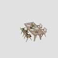 Wooden Dining Table Set with Matching Chairs and Tableware Wine Glasses Candles