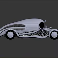 Vintage Silver Car Featuring Streamlined Design Transparent Elements Exposed Internal Structure and White Wheels 3d model