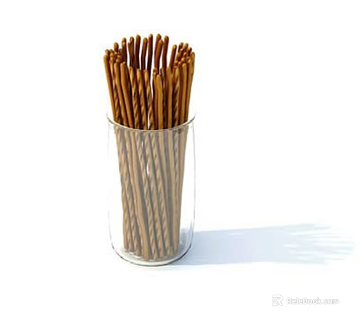 Crispy Twisted Breadsticks in Clear Glass Cup for Snacking 3d model 