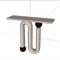 Modern Side Table With White Tabletop Silver U Shaped Frame And Red Spherical Decorations 3d model