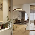 Traditional Chinese Tea Club Interior With Wooden Bookshelves Tea Sets And Calligraphy Scrolls