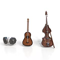 Stylish Household Items With Wooden Ukulele Double Bass And Dumbbell