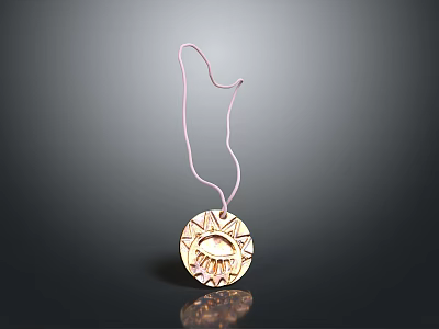 Golden Sun Pattern Pendant with Pink Cord as Daily Lifestyle Accessory 3d model