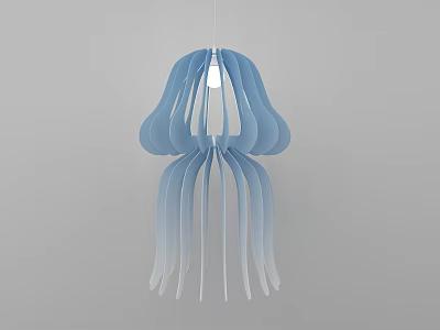 Modern Jellyfish Shaped Chandelier With Gradient Blue And White Flowing Strips 3d model