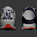 White Athletic Sneakers With Teal Side Panels Red Outsole Black Trim And White Shoelaces