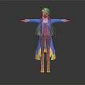 3D Model Fantasy Character With Green Long Hair Blue And Yellow Robe Arms Outstretched