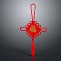 Traditional Red Chinese Knot Charm with Golden Fu Character and Tassel Decoration