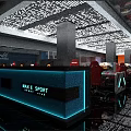 Modern Gaming Cafe Interior With Reception Desk And Red Gaming Chairs