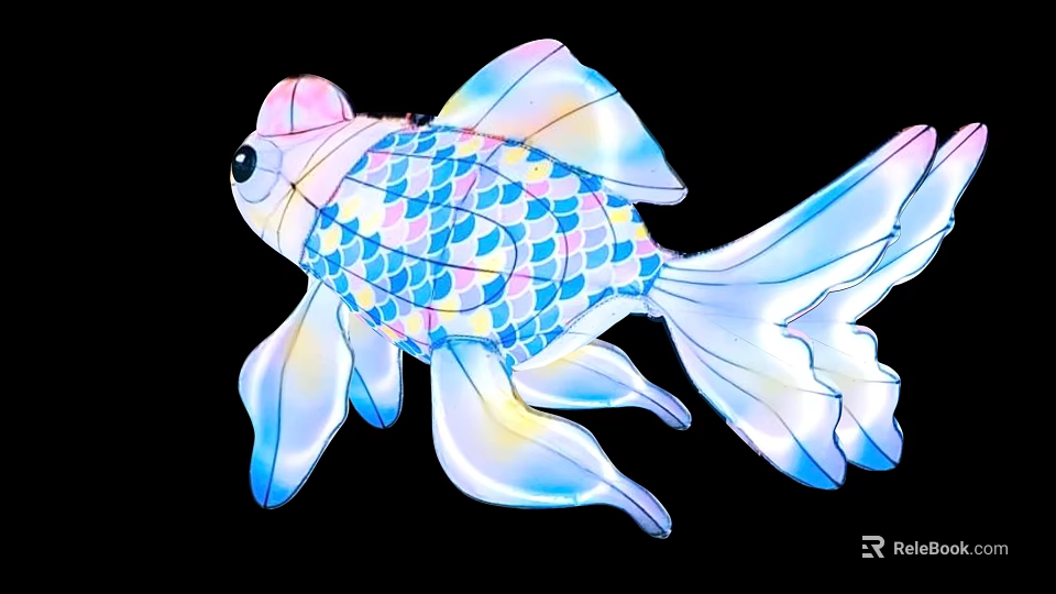Fish Shaped Art Installation Colorful Transparent Material With Scale Pattern And Flowing Tail 3d model