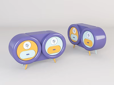 Purple TV Cabinet with Round Yellow Panels and Orange Small Legs Double Unit 3d model