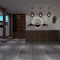 Traditional Chinese Shop Front Desk With Wooden Design Marble Countertop And Decorative Shelves