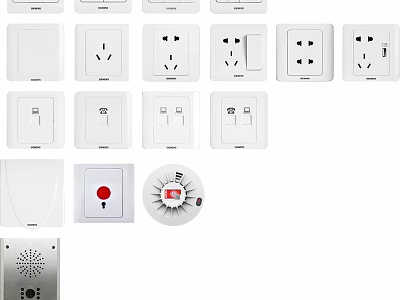 Various Modern Switch Panels With Socket Outlets And Control Switches In Different Designs 3d model
