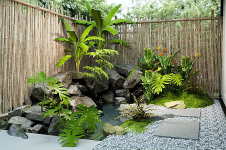 New Chinese-style interior landscape rockery waterscape courtyard landscape sketch stone 3d model