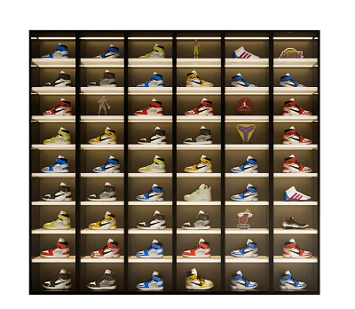 Shoe Rack With Various Colorful Shoes Neatly Arranged On Multiple Shelves 3d model