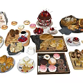 Assorted Fresh Bakery Desserts Including Cherry Cake Donuts Cookies And Bread Rolls