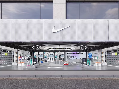 Modern Sportswear Clothing Store With Large Windows Display Racks And Service Area 3d model