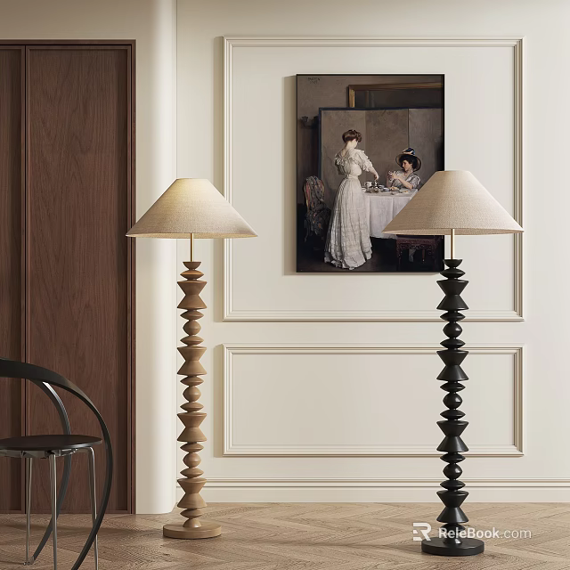 Wooden And Black Spiral Floor Lamps In Elegant Interior 3d model 